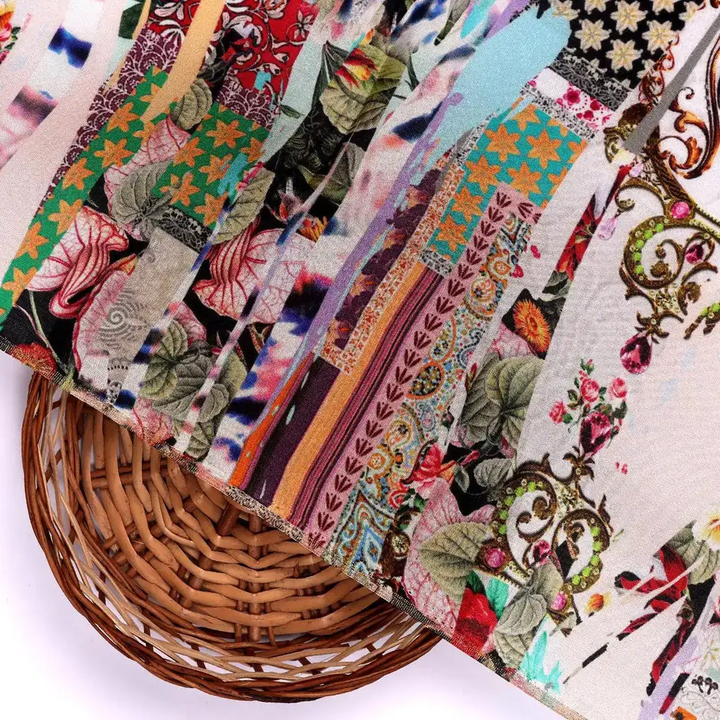 Watercolour Paint Art With Pattern Digital Printed Fabric - Upada Silk - Image 3