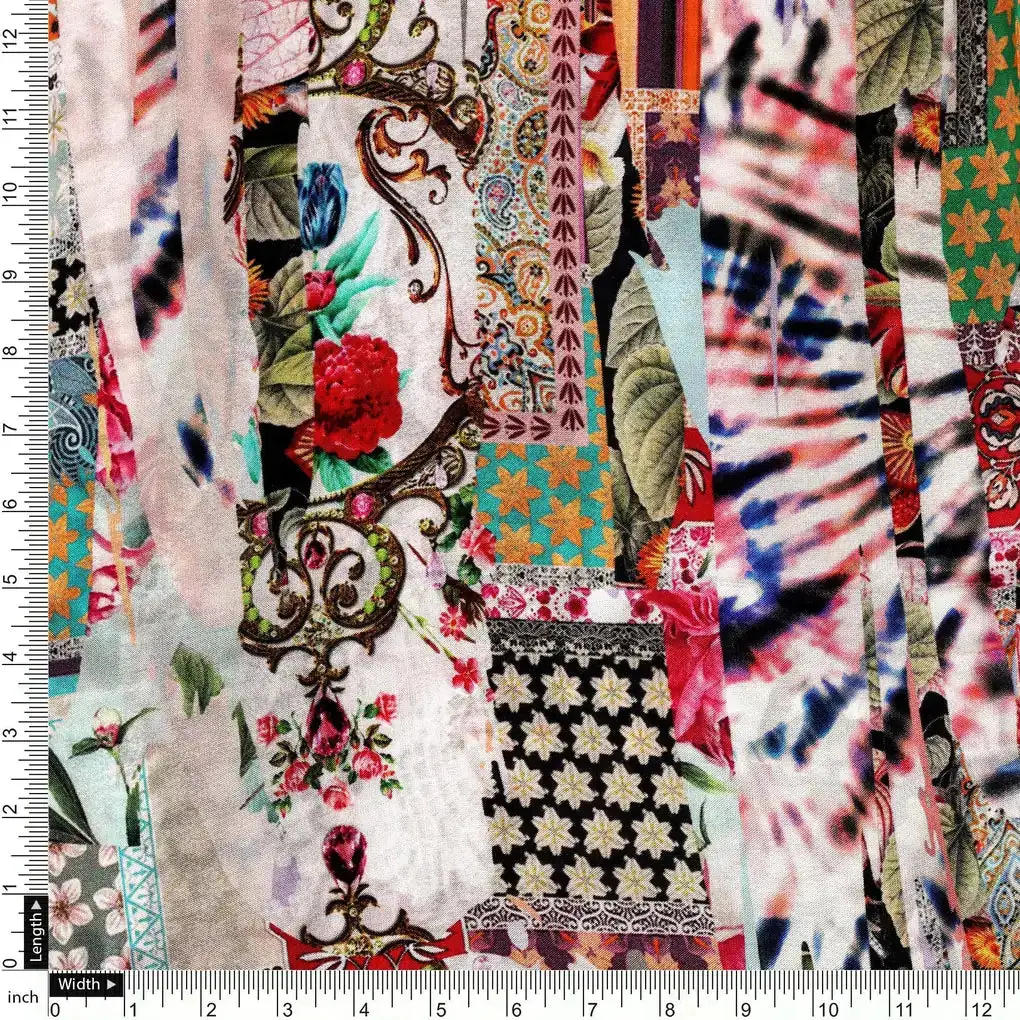 Watercolour Paint Art With Pattern Digital Printed Fabric - Upada Silk - Image 4