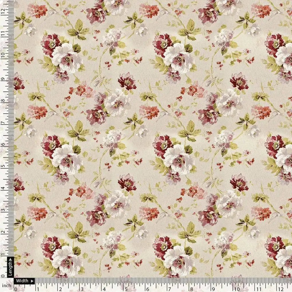 Watercolour Paint English Flower Digital Printed Fabric - Image 4