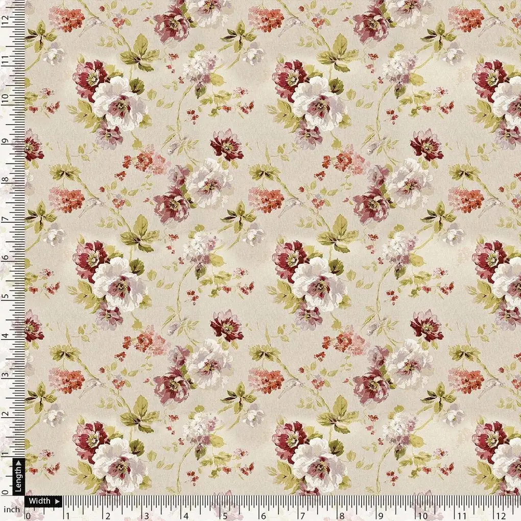 Watercolour Paint English Flower Digital Printed Fabric - Japan Satin - Image 4