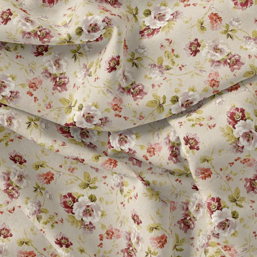 Watercolour Paint English Flower Digital Printed Fabric - Cotton - Image 3
