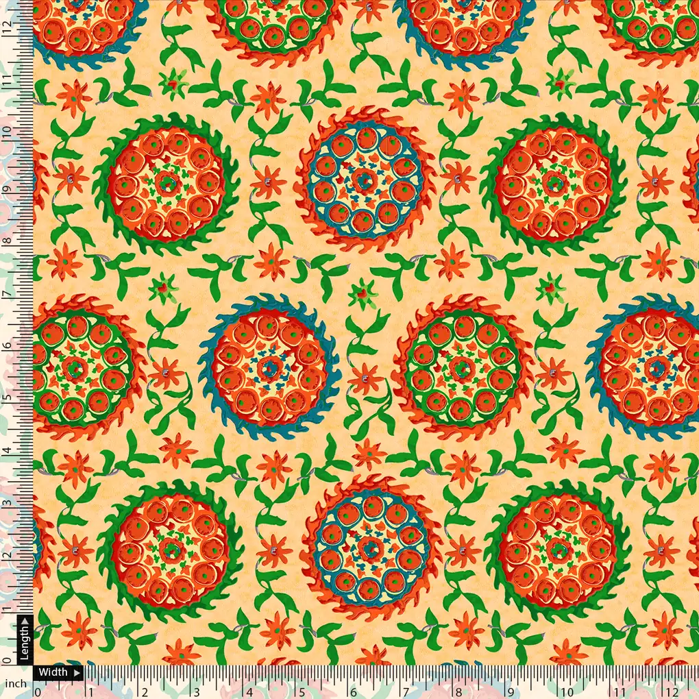 Watercolour Paint Suzani Pattern Digital Printed Fabric - Pure Georgette - Image 4