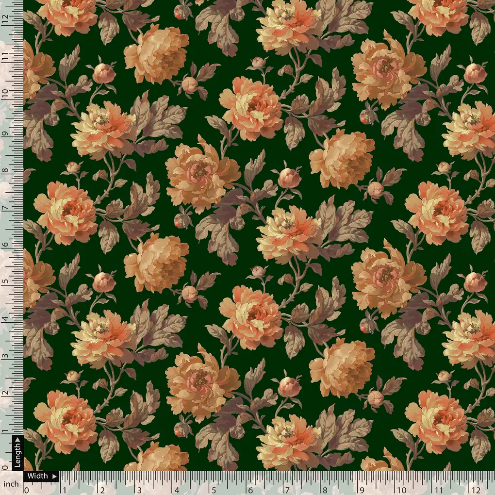 Watercolour Paper Art Roses With Gray Leaves Digital Printed Fabric - Image 5