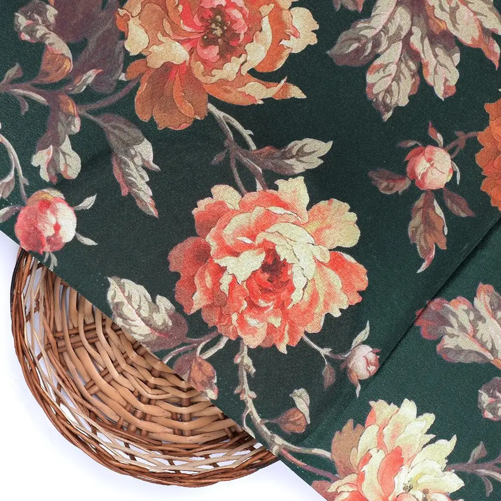 Watercolour Paper Art Roses With Gray Leaves Digital Printed Fabric - Silk Crepe - Image 2