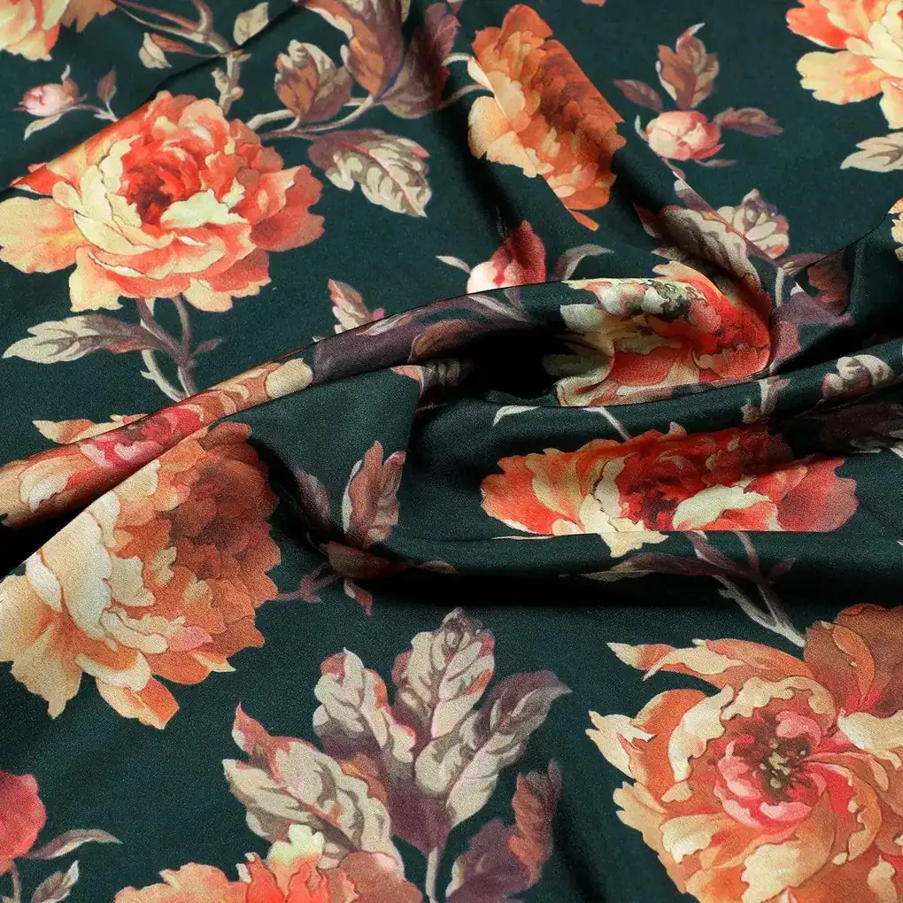 Watercolour Paper Art Roses With Gray Leaves Digital Printed Fabric - Silk Crepe - Image 3