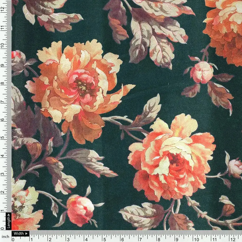 Watercolour Paper Art Roses With Gray Leaves Digital Printed Fabric - Silk Crepe - Image 4