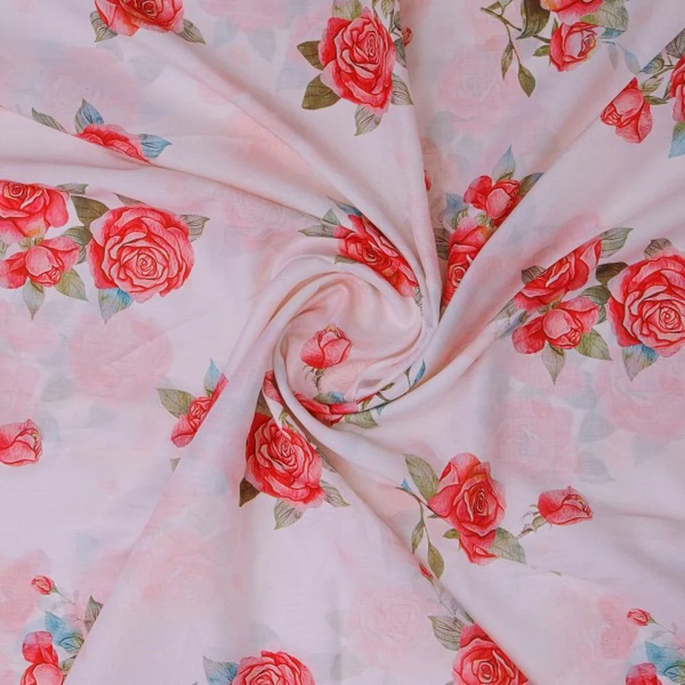 Watercolour Red Rose Floral Print Premium Muslin Fabric - Image 3