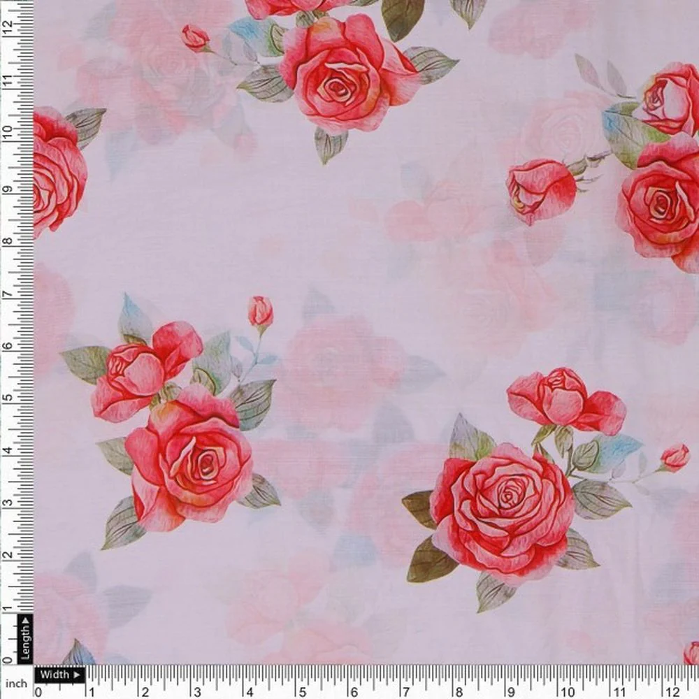 Watercolour Red Rose Floral Print Premium Muslin Fabric - Image 4
