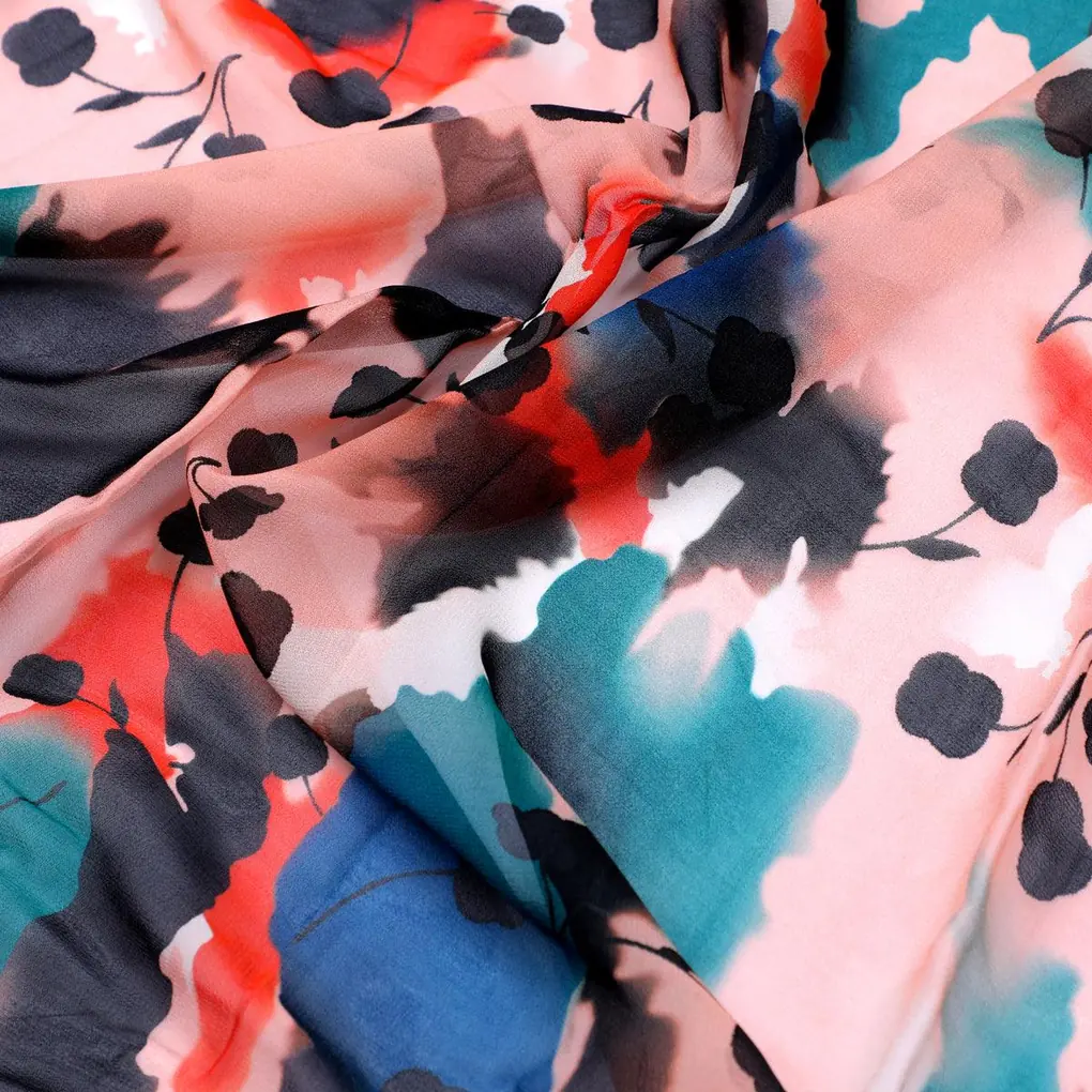Watercolour Spot With Flower Digital Printed Fabric - Pure Georgette - Image 3