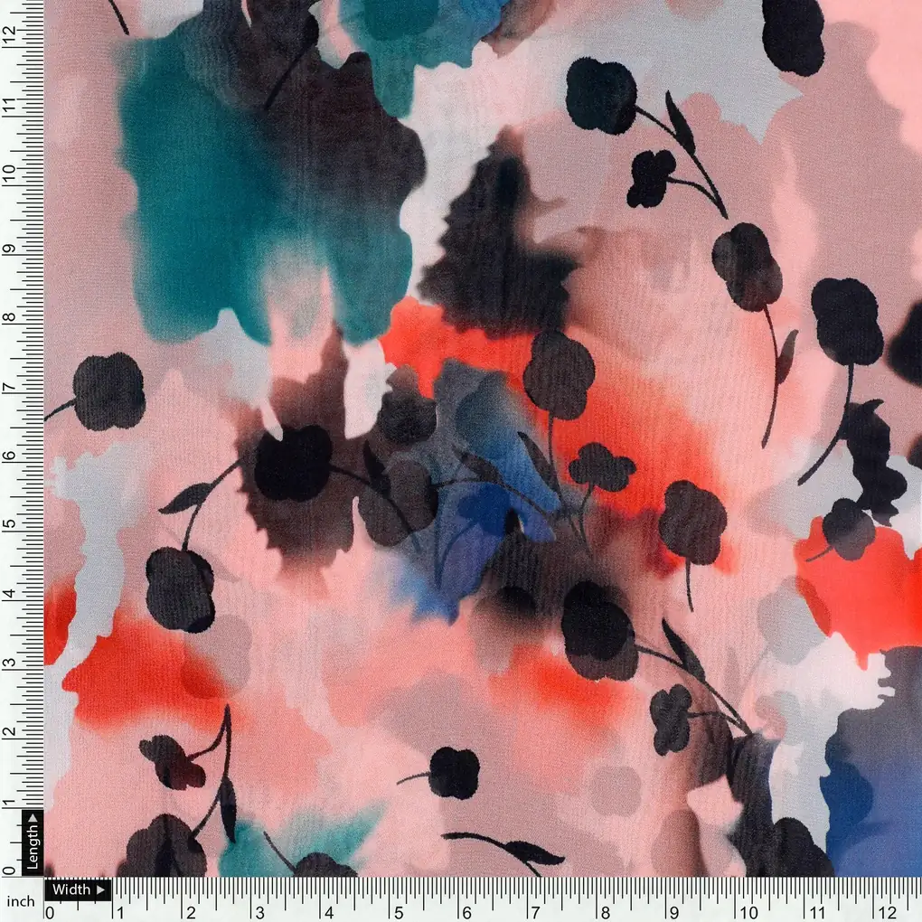 Watercolour Spot With Flower Digital Printed Fabric - Pure Georgette - Image 4
