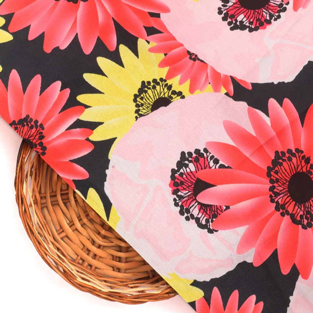 Watercolour Sunflower Digital Printed Fabric - Japan Satin - Image 3