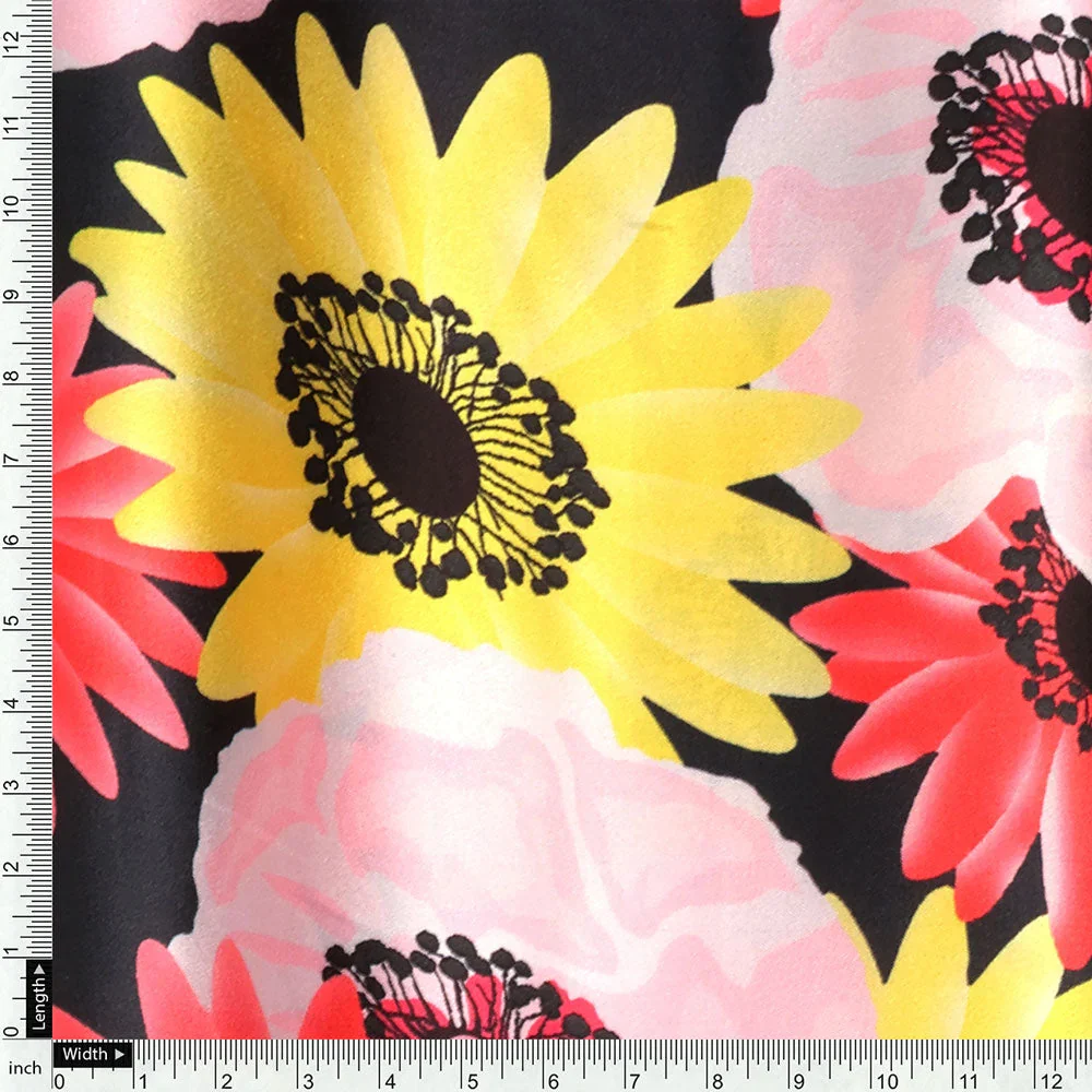 Watercolour Sunflower Digital Printed Fabric - Japan Satin - Image 4