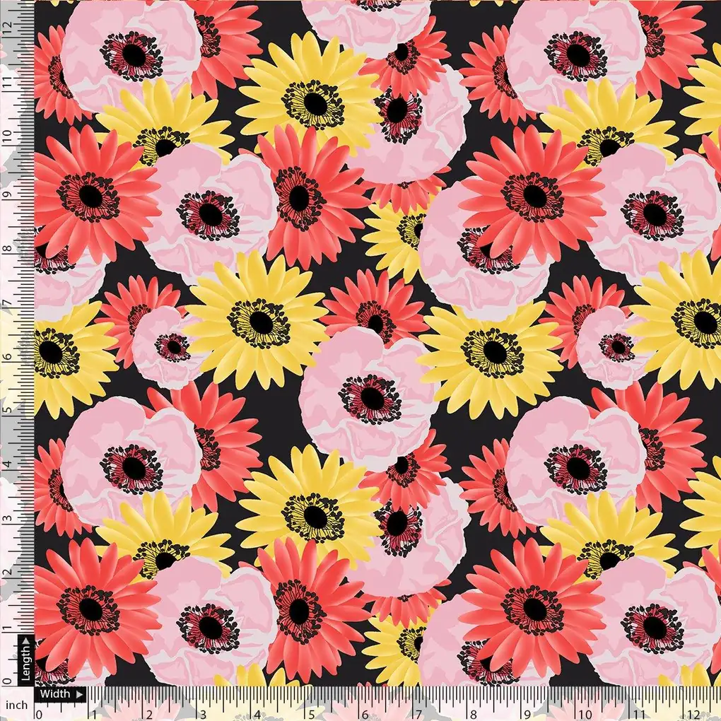 Watercolour Sunflower Digital Printed Fabric - Poly Muslin - Image 5