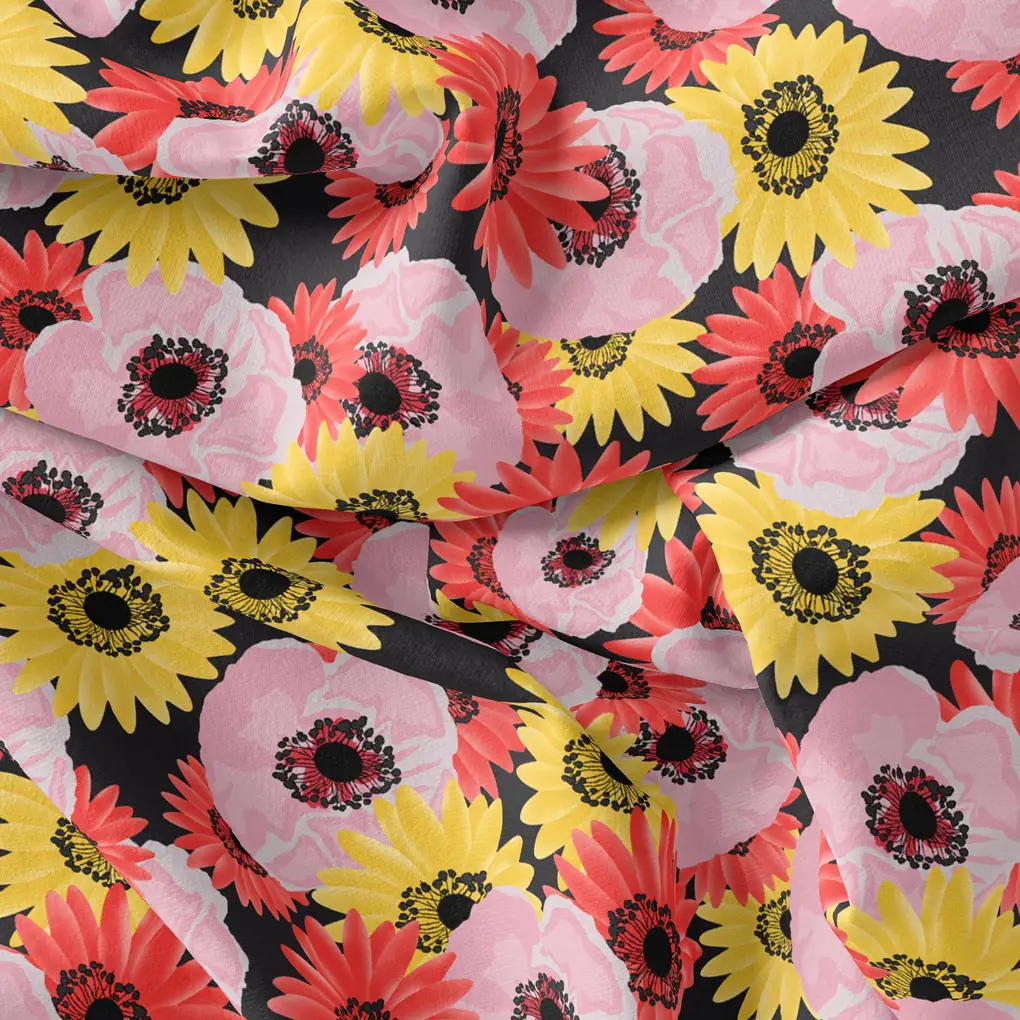 Watercolour Sunflower Digital Printed Fabric - Silk Crepe - Image 4