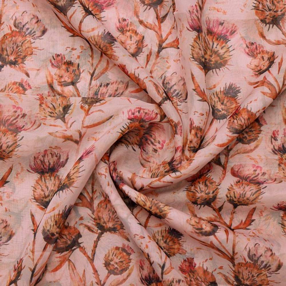 Watercolour Thistle Floral Printed Sheer Organza Fabric - Image 2
