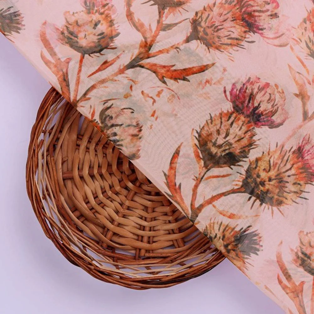 Watercolour Thistle Floral Printed Sheer Organza Fabric - Image 3