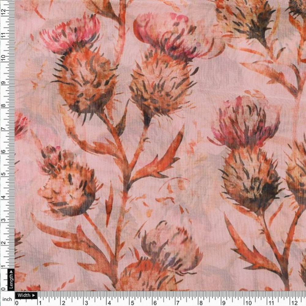 Watercolour Thistle Floral Printed Sheer Organza Fabric - Image 4