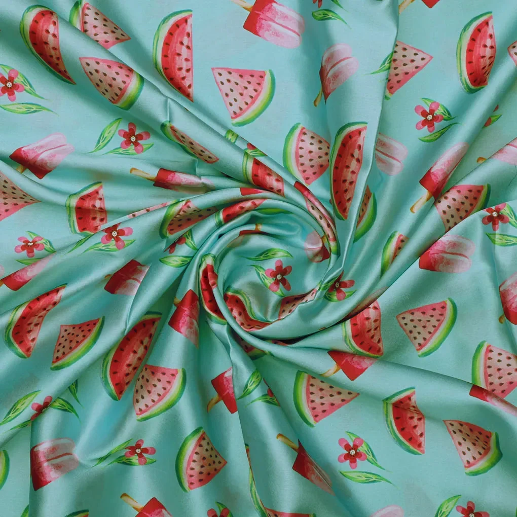 Watermelon and Popsicle Printed Satin Fabric - Image 2