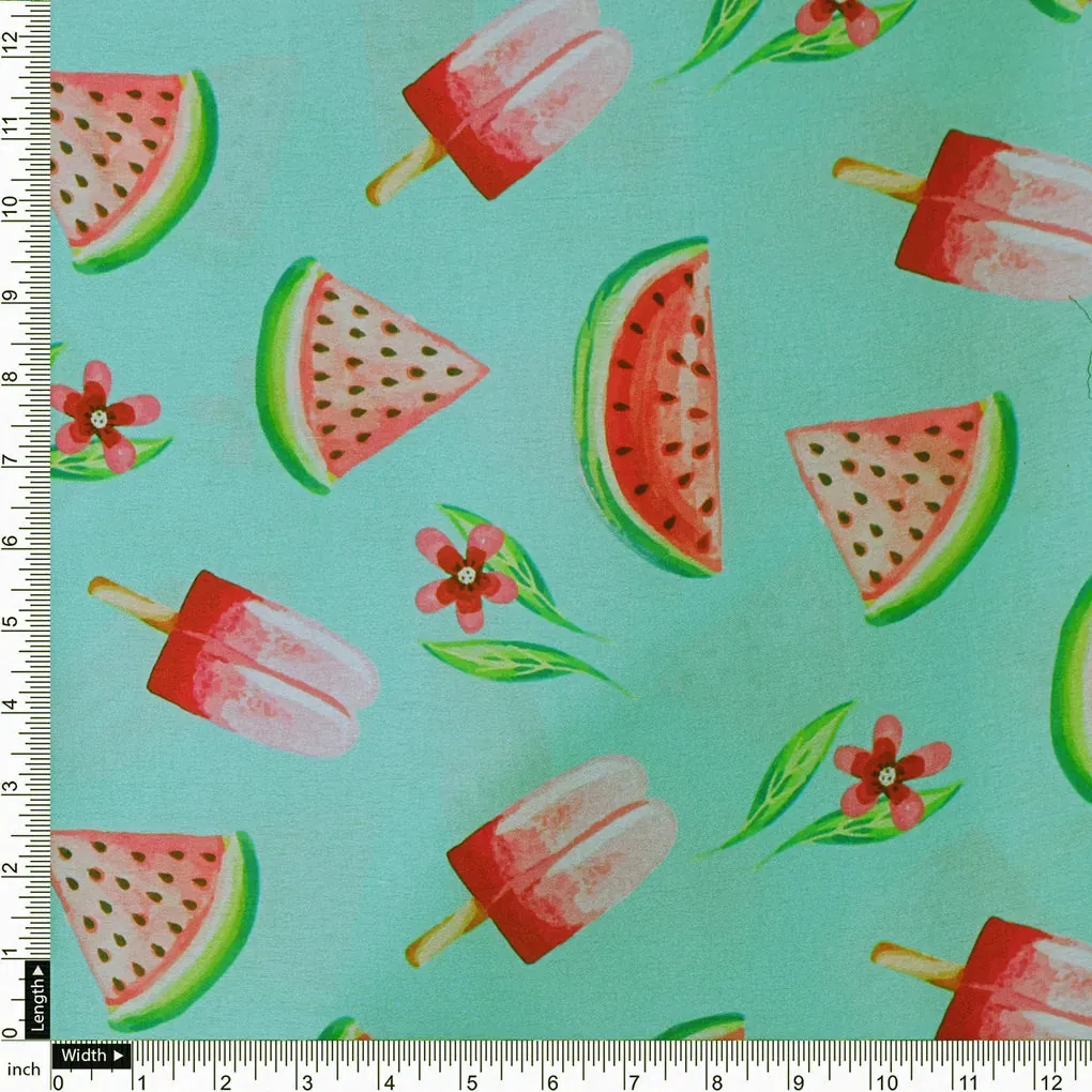 Watermelon and Popsicle Printed Satin Fabric - Image 4