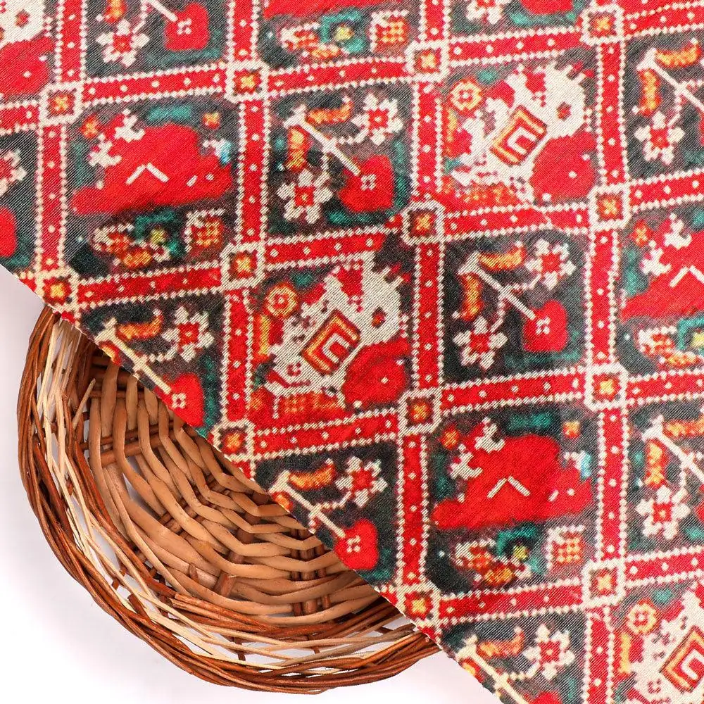 Wedding Patola Design Digital Printed Fabric - Tusser Silk - Image 2