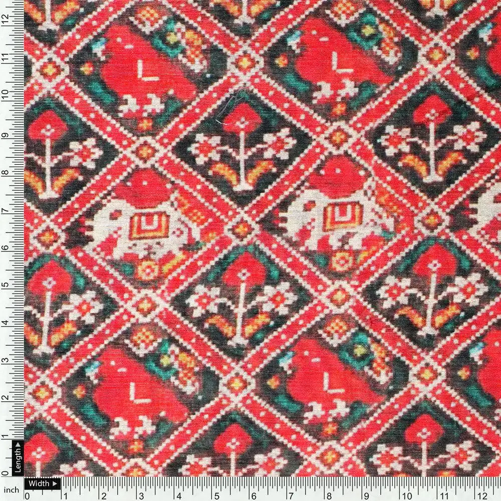 Wedding Patola Design Digital Printed Fabric - Tusser Silk - Image 4