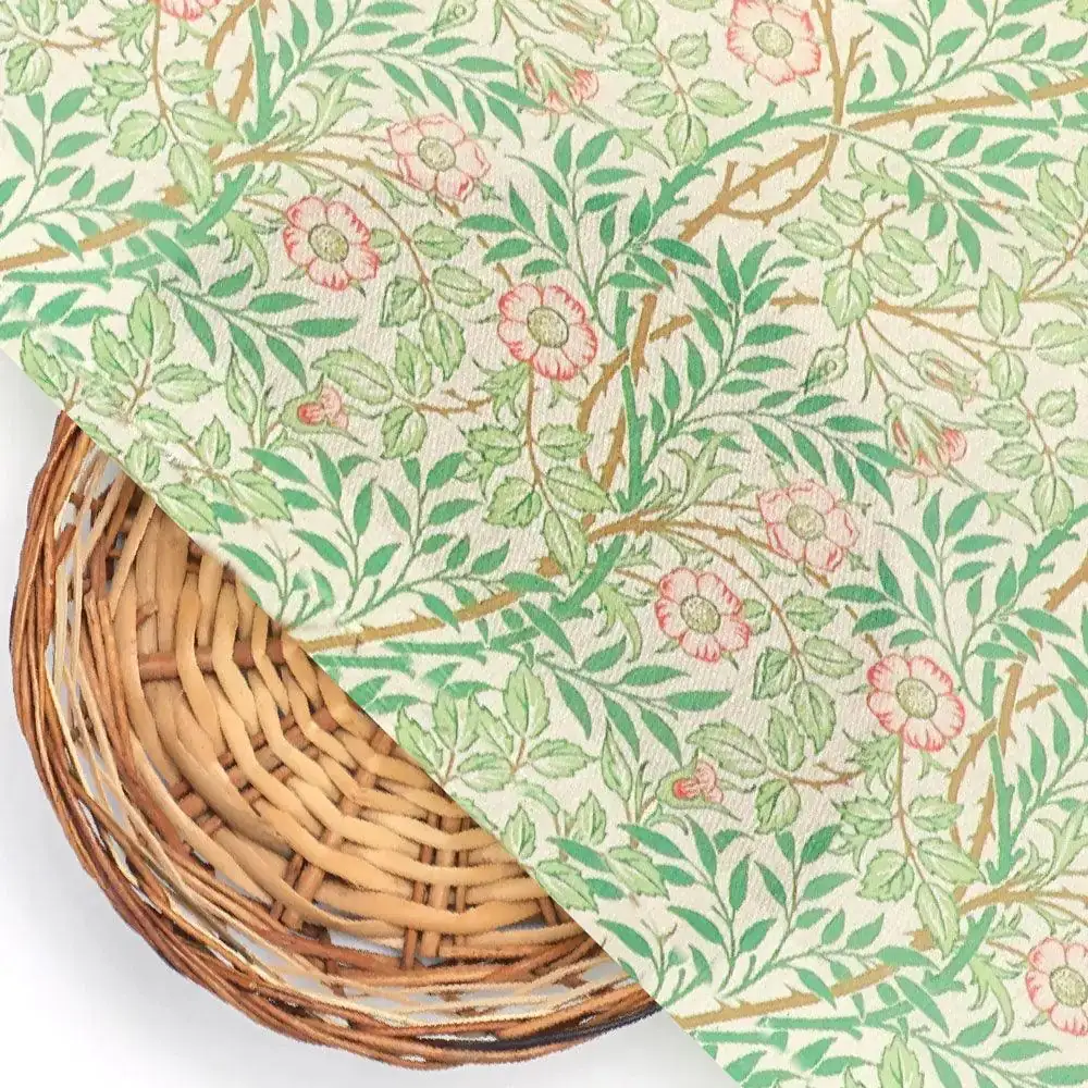 Western Flowers Small Leaves Digital Printed Fabric - Muslin - Image 2