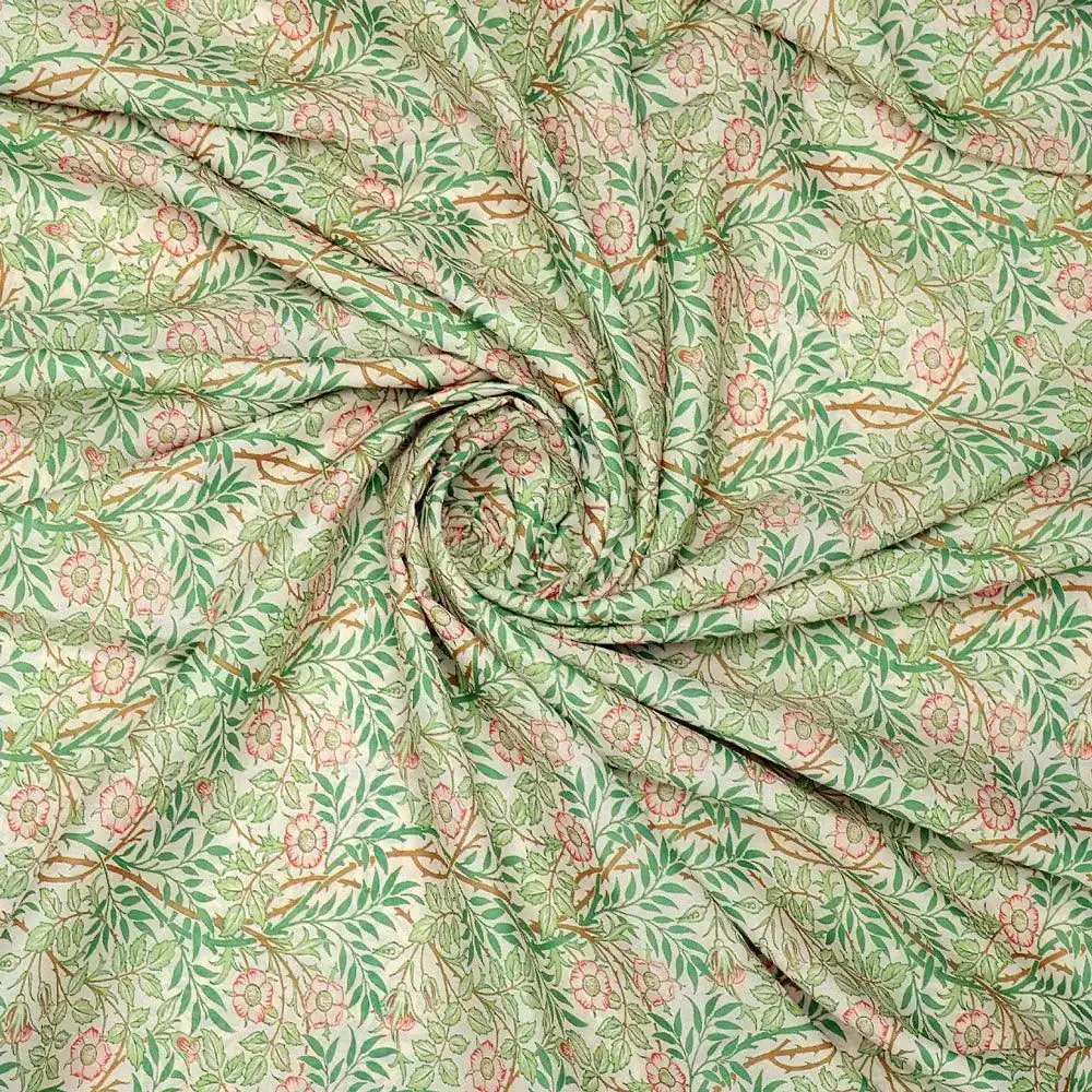 Western Flowers Small Leaves Digital Printed Fabric - Muslin - Image 3