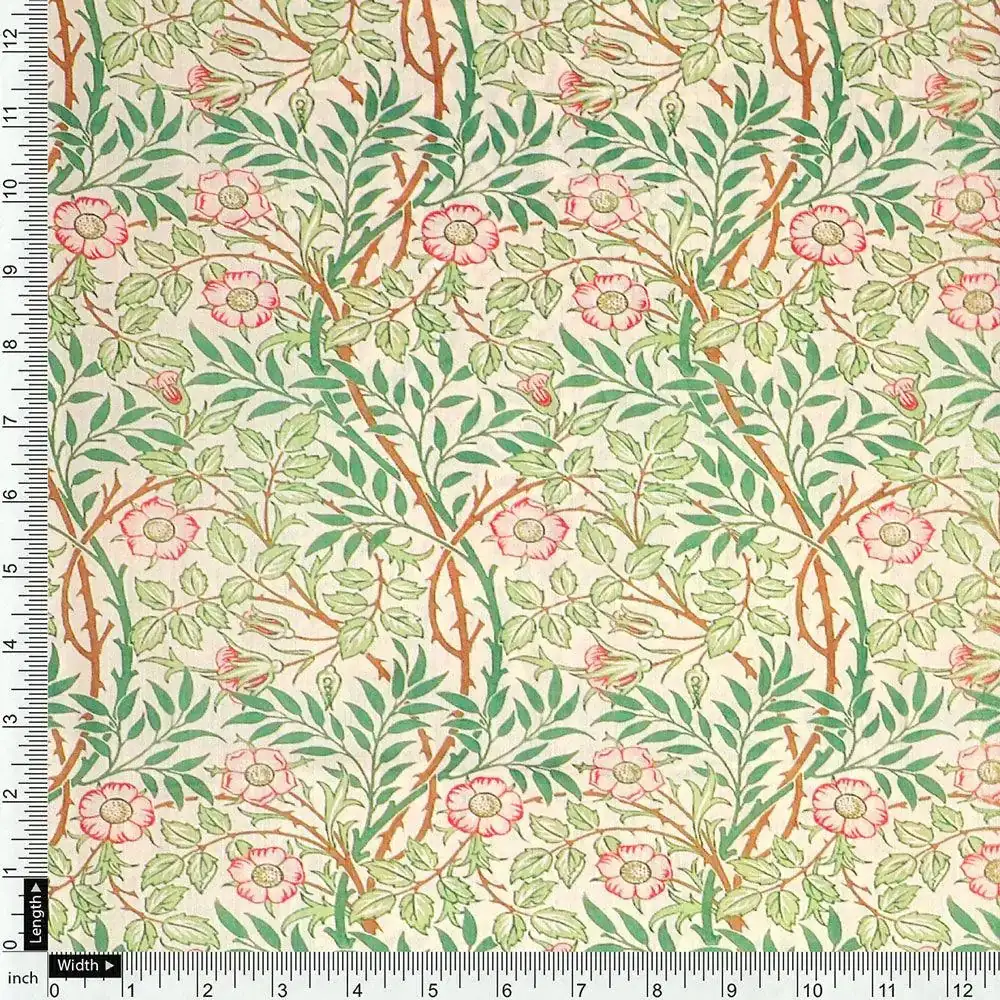 Western Flowers Small Leaves Digital Printed Fabric - Muslin - Image 4
