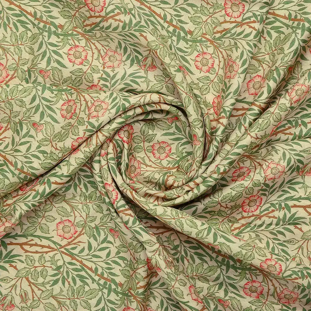 Western Flowers Small Leaves Digital Printed Fabric - Pure Muslin - Image 2