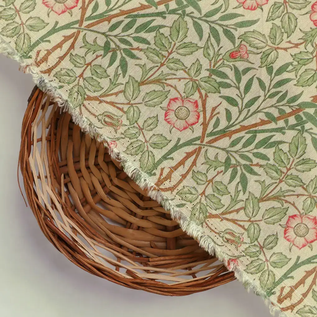 Western Flowers Small Leaves Digital Printed Fabric - Pure Muslin - Image 3