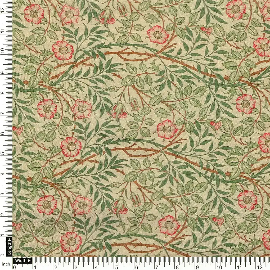 Western Flowers Small Leaves Digital Printed Fabric - Pure Muslin - Image 4