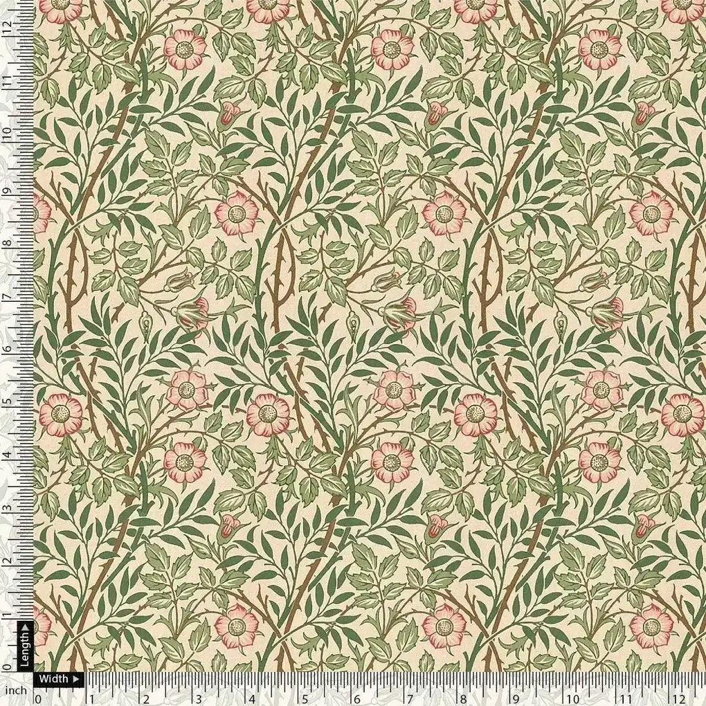 Western Flowers Small Leaves Digital Printed Fabric - Tusser Silk - Image 4