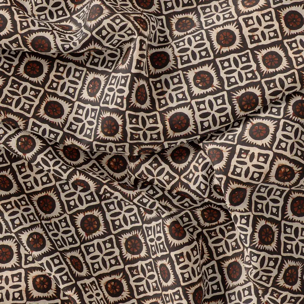 Western Sunflower With Brown Colour Digital Printed Fabric - Pure Chinon - Image 3
