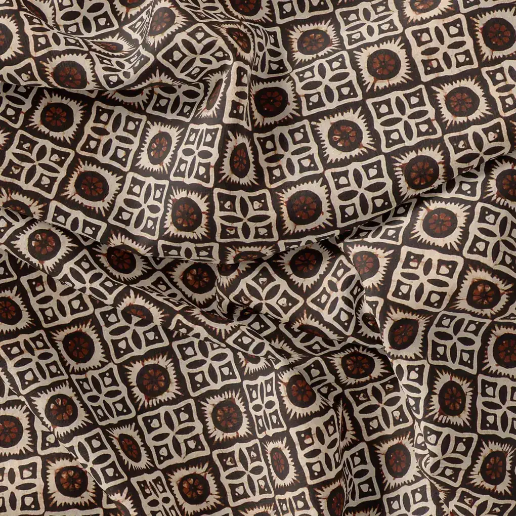 Western Sunflower With Brown Colour Digital Printed Fabric - Pure Muslin - Image 3