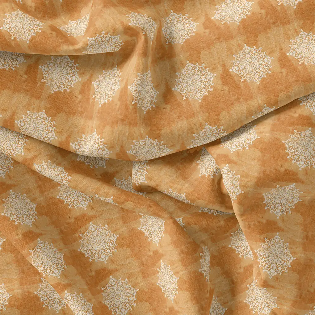 Golden Aborignal Pure Georgette Printed Fabric Material - Image 4