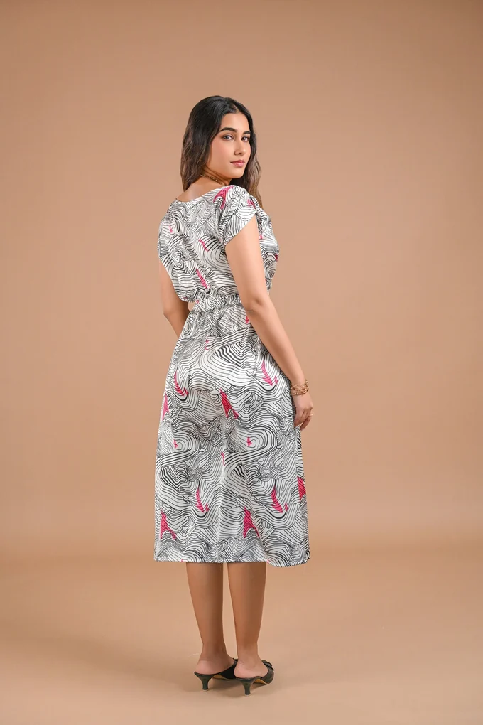 White Abstract Printed Midi Dress - Image 4
