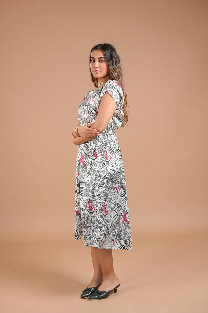 White Abstract Printed Midi Dress - Image 5