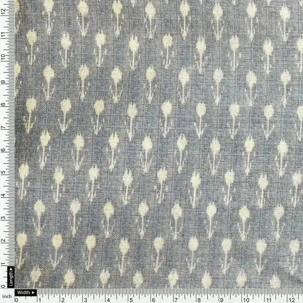 White Ajrak Flower Printed Fabrics - Image 4