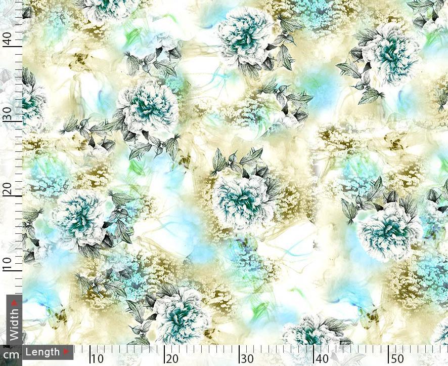 White And Ocean Blue Floral Repeat Digtal Printed Fabric - Image 2