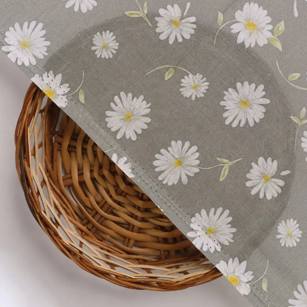 White Aster With Gray Background Digital Printed Fabric - Cotton - Image 3