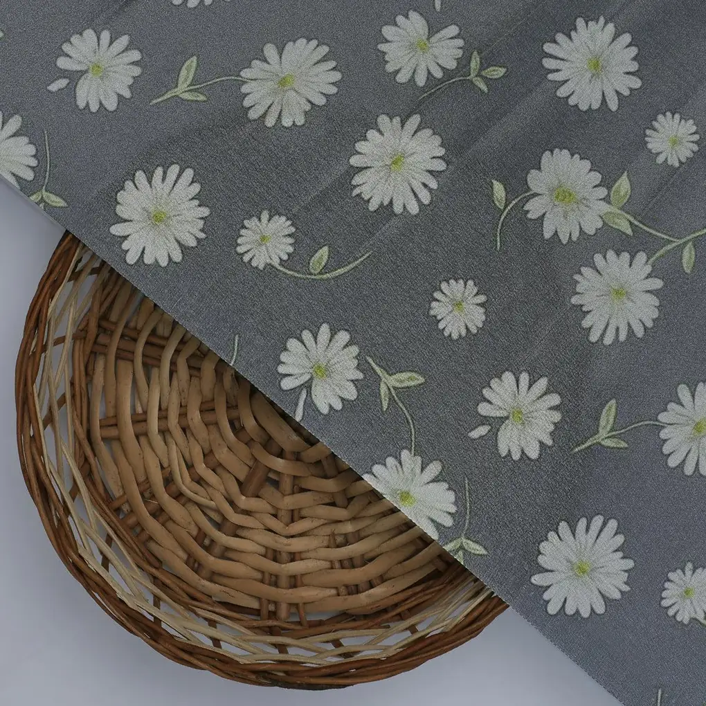 White Aster With Gray Background Digital Printed Fabric - Silk Crepe - Image 2