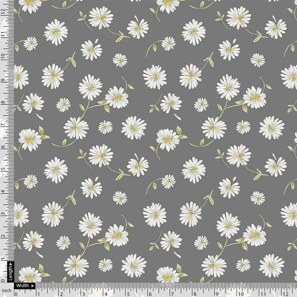 White Aster With Gray Background Digital Printed Fabric - Weightless - Image 4