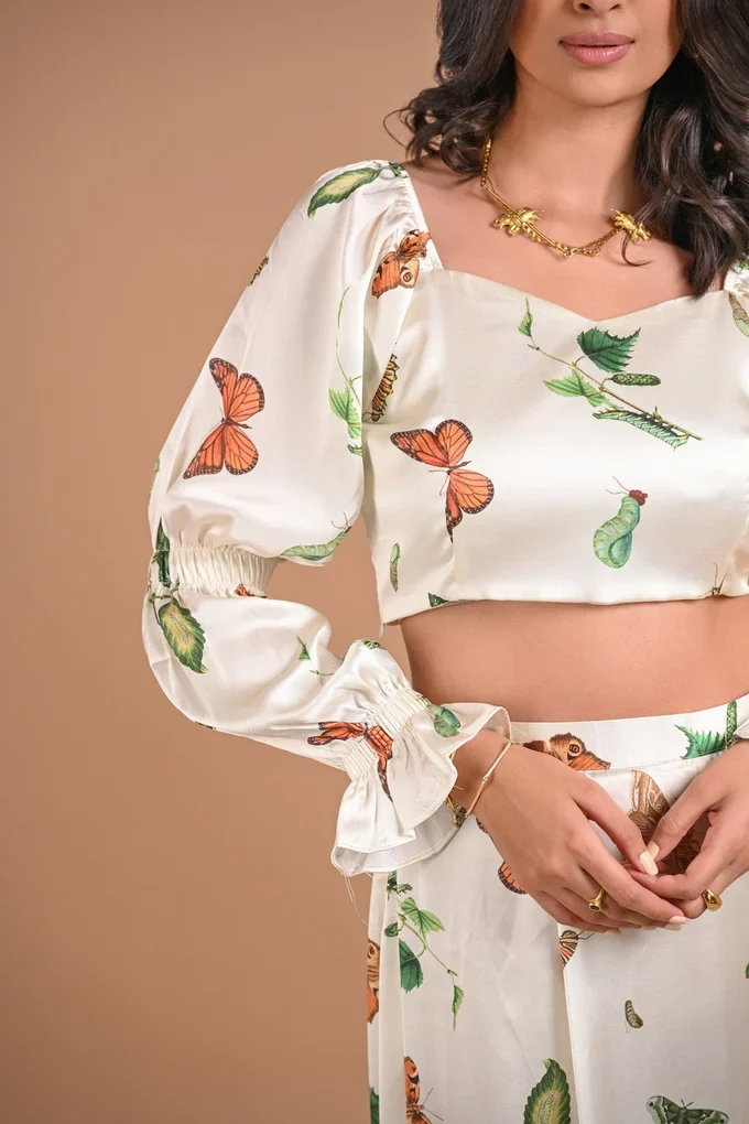 White Butterfly Satin Co-ord Set - Image 2