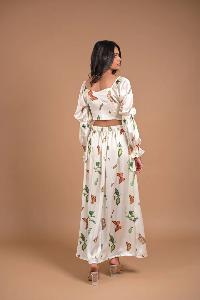 White Butterfly Satin Co-ord Set - Image 3