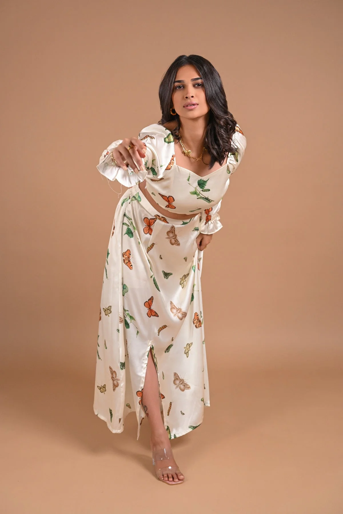 White Butterfly Satin Co-ord Set - Image 4