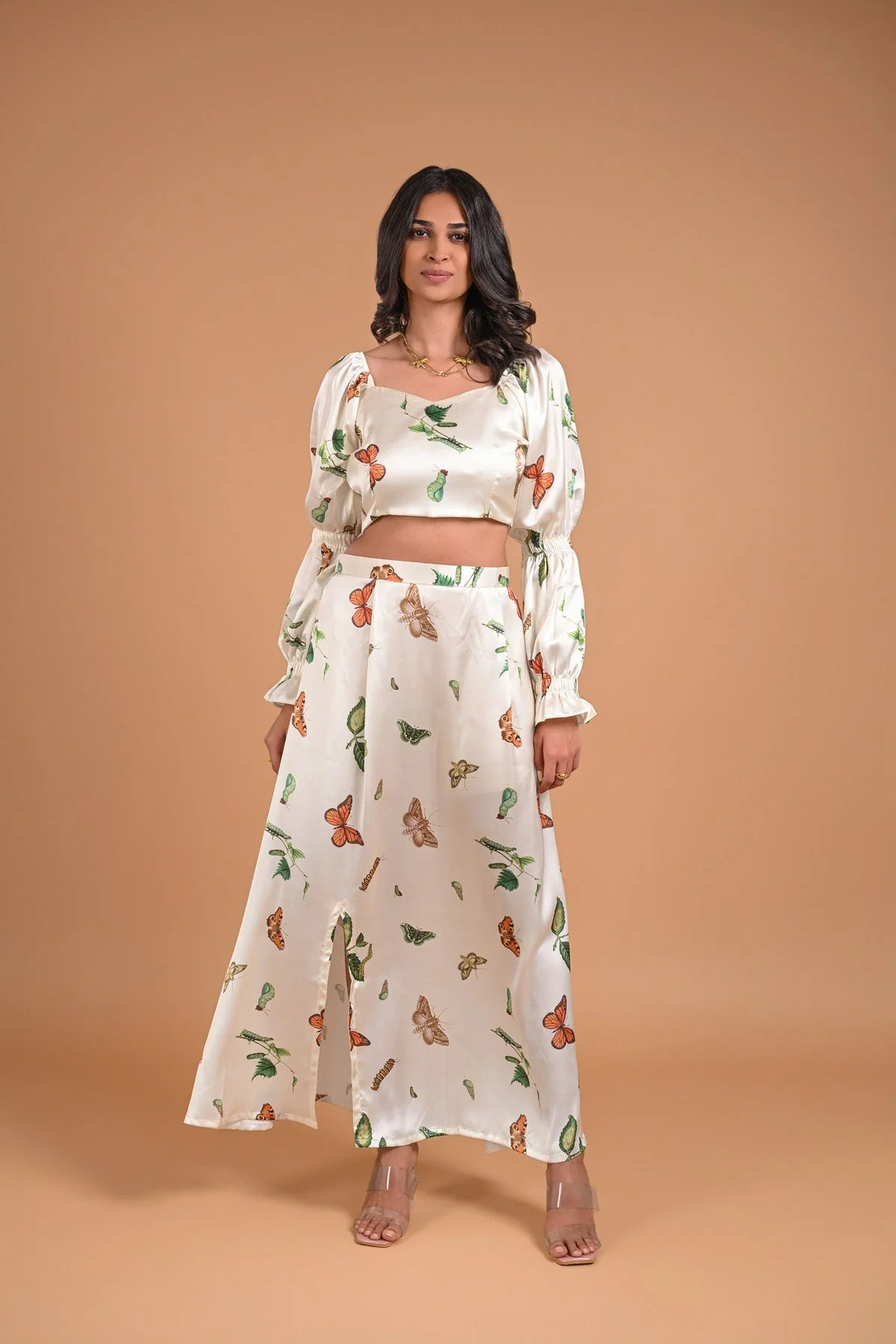 White Butterfly Satin Co-ord Set - Image 5