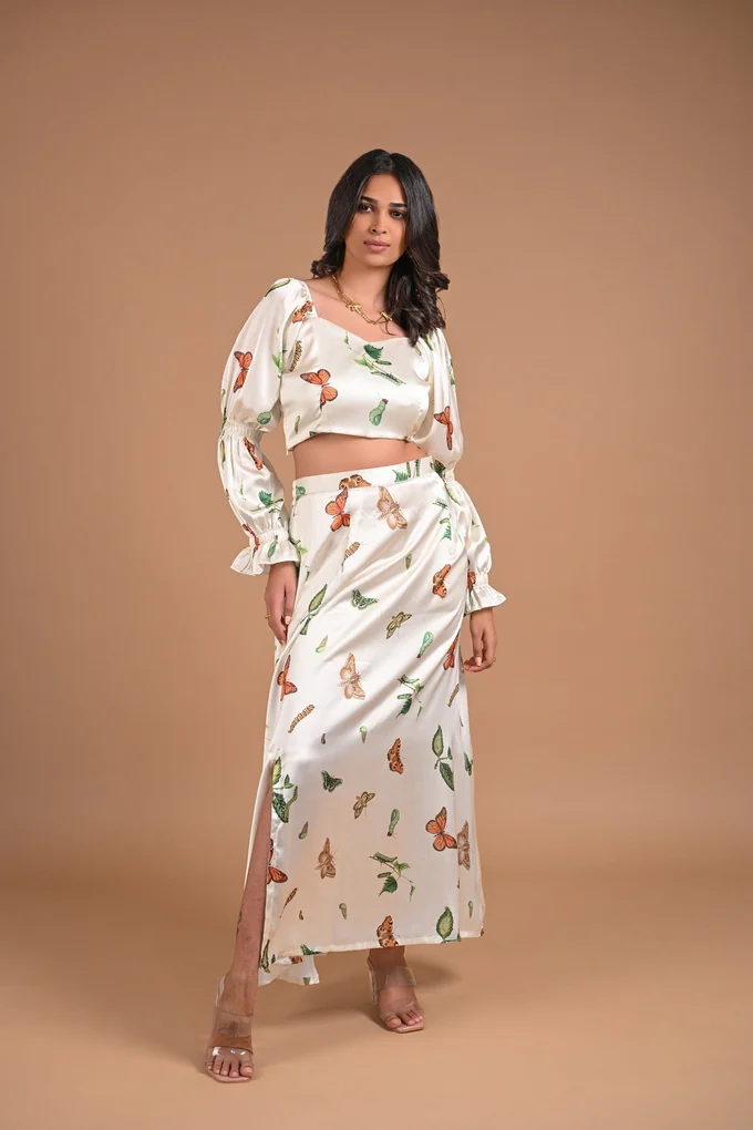 White Butterfly Satin Co-ord Set - Image 6
