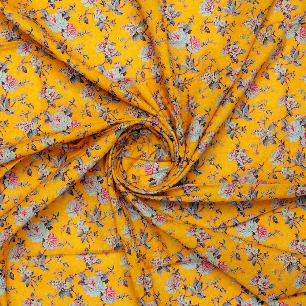Yellow Calico Pure Cotton Printed Fabric Material - Image 2