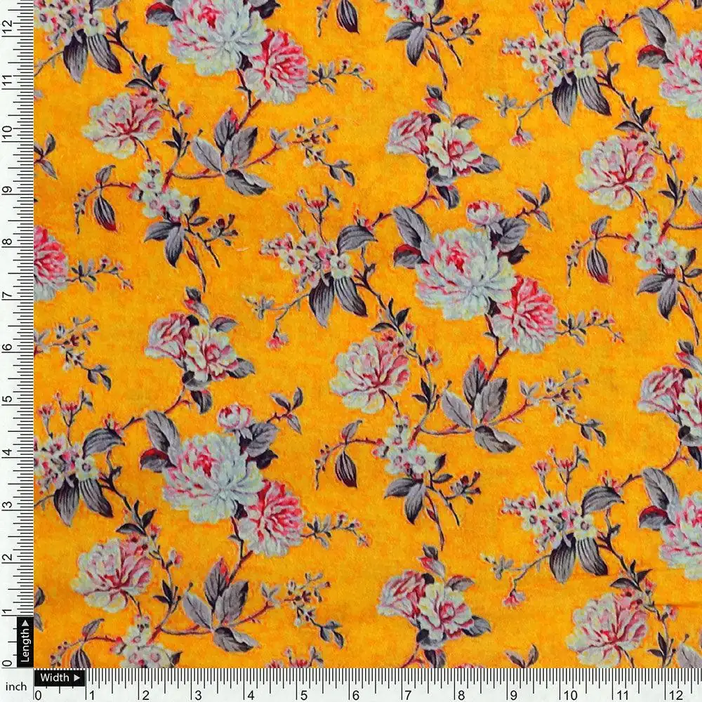 Yellow Calico Pure Cotton Printed Fabric Material - Image 4