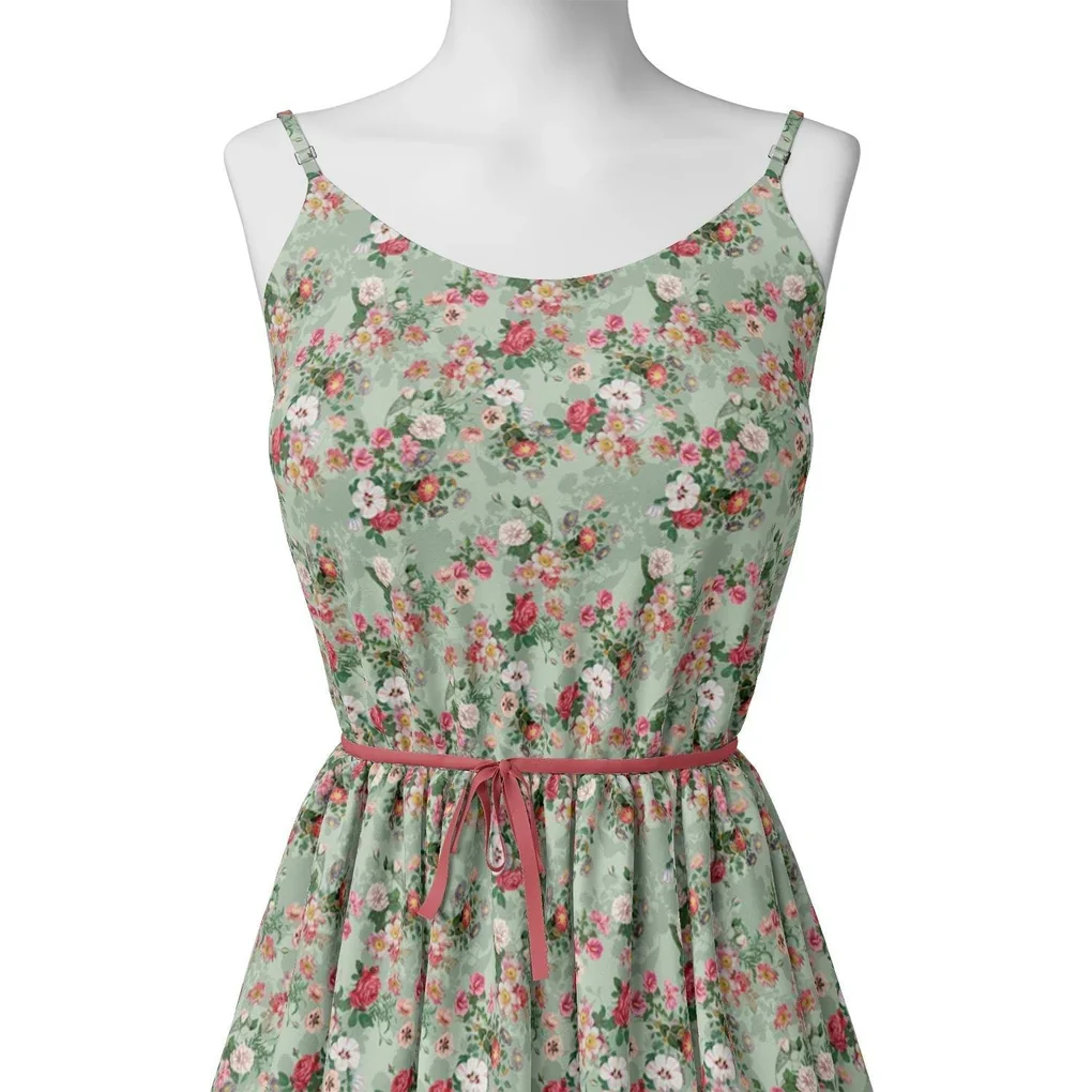 White Daisy With Red Roses Floral Digital Printed Fabric - Image 2